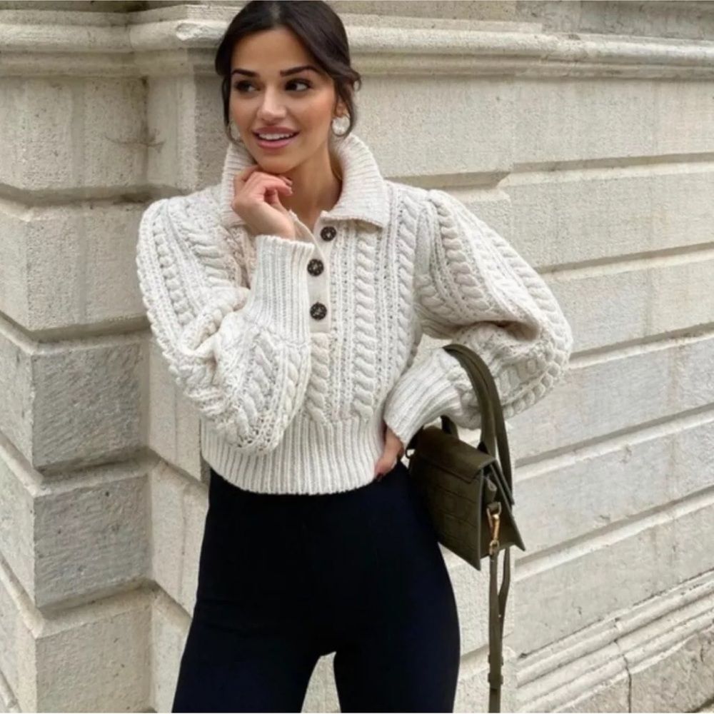 Zara Cream Cable Knit Sweater
